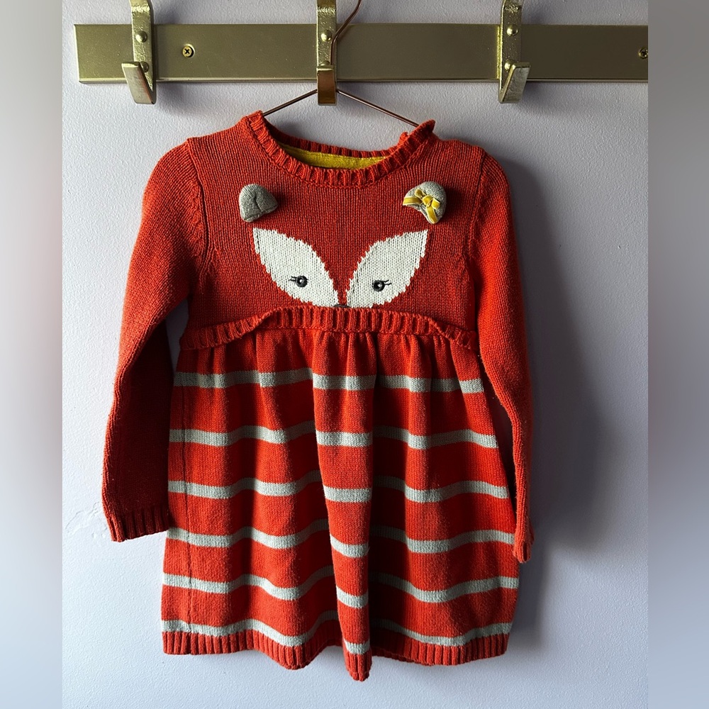 Nula Bug Orange Striped Fox Sweater Dress Size 3T